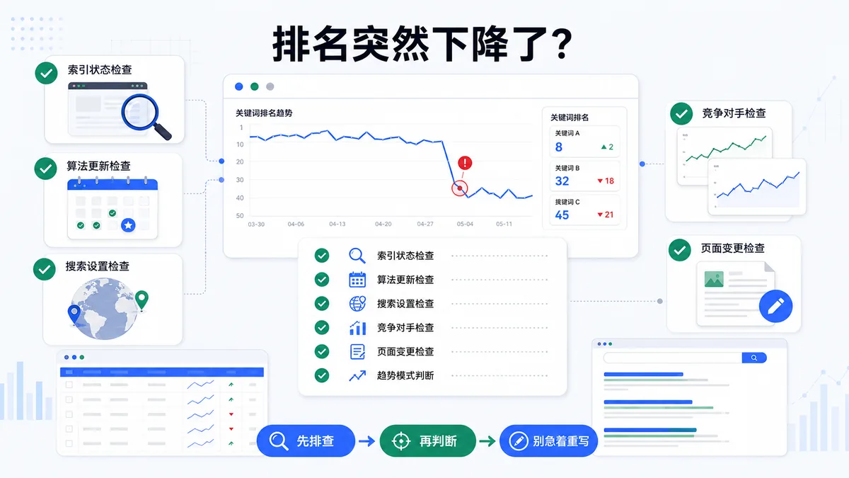 Google 关键词排名突然下降怎么办？别急着重写页面，先排查这 6 个信号